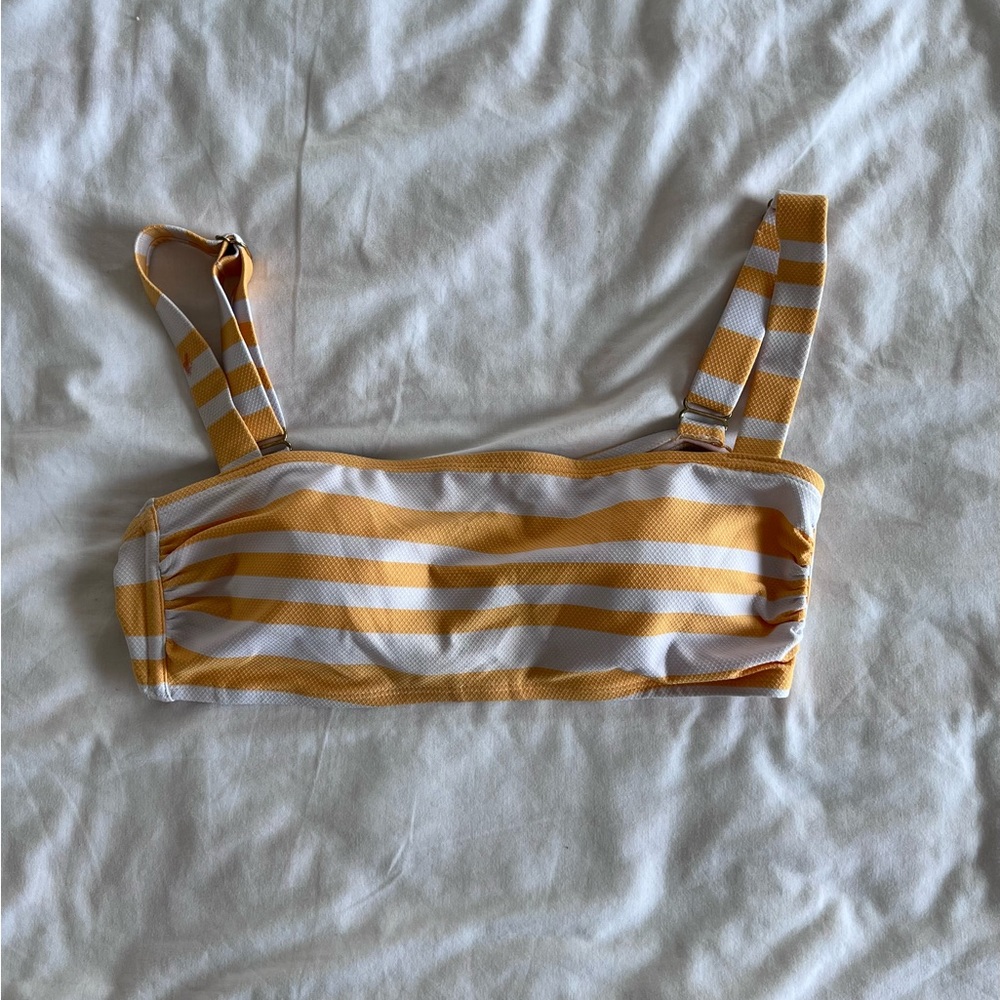 Kona Sol textured yellow striped bandeau bikini top